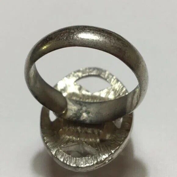 Vintage Silver Tone Blue Coated Glass Cube Ring Adjustable Band Size 7.25 - Picture 5 of 12